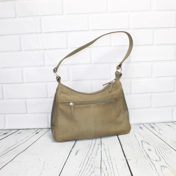 Green Leather Nylon Shoulder Dragonfly Embroidered Handbag Purse - Picture 4 of 8